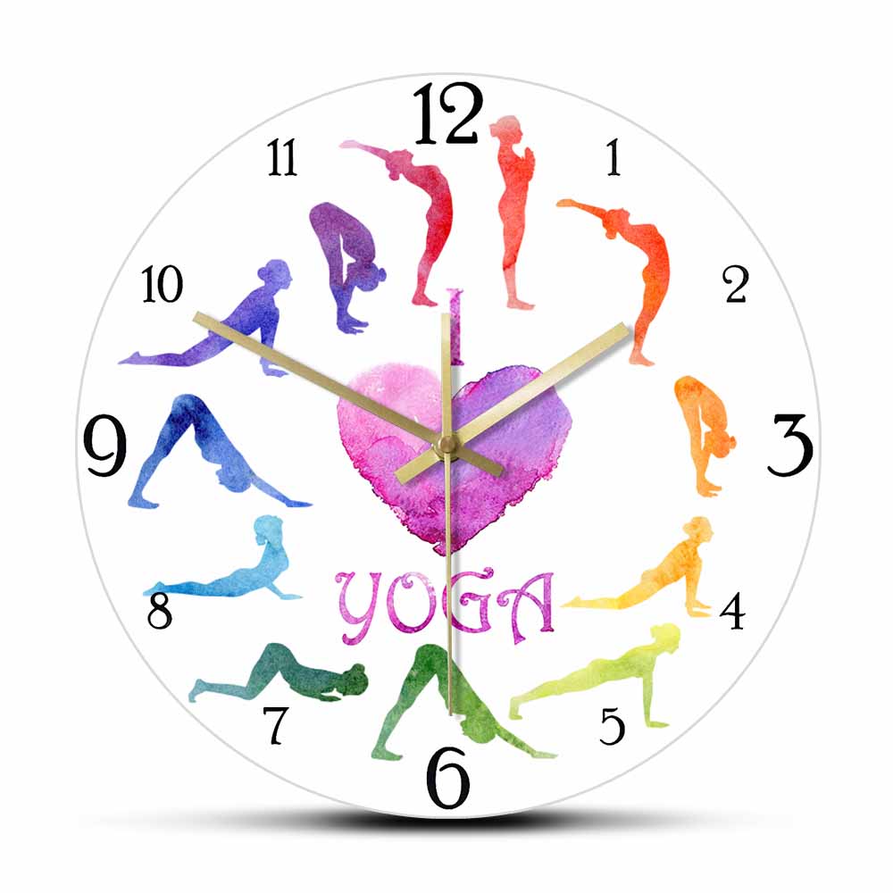 Yoga Fitness Watch - 요가 수채화 그림 프린트 벽시계 요가
