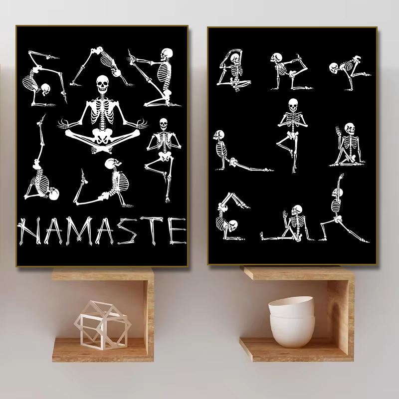 Yoga Fitness Rooms - (프레임 없음) 스켈레톤 요가 포스터, 재미있는